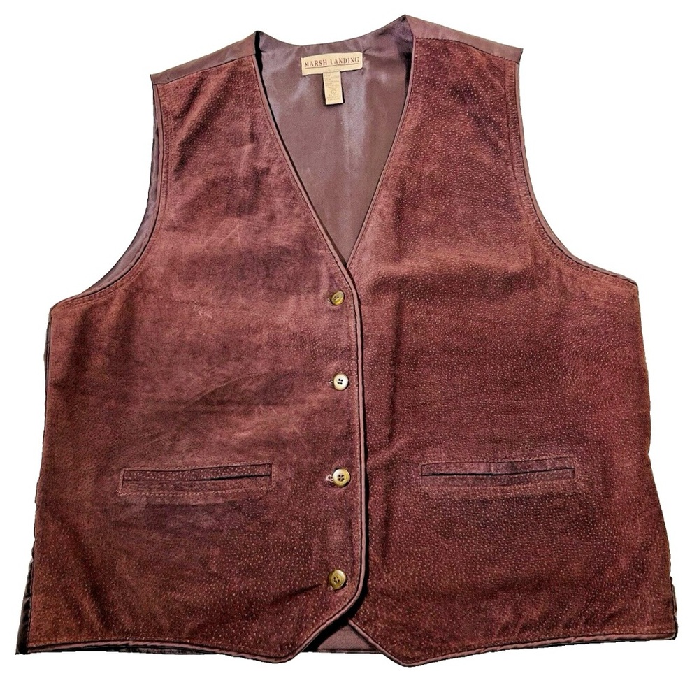 Marsh Landing 100% Leather Brown Suede Vest SZ Lg